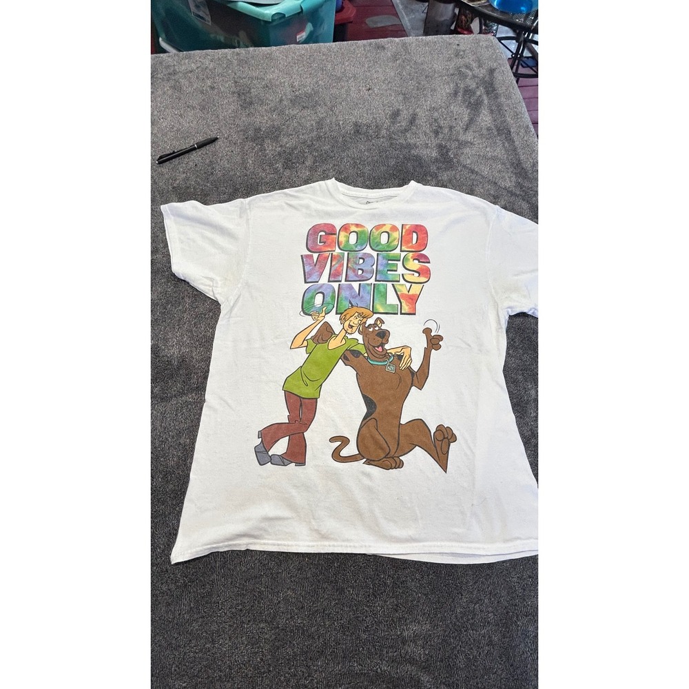 Scooby-Doo Shaggy Good Vibes Only Graphic T-Shirt White Large Cotton Tee
